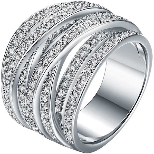 Glänsande Halvfull Diamantring Flerlagers Vridande Kubisk Zirkonia Jubileumsringar Diamant Multi Rad Ring Evighetsförlovning Vigselring för Kvinna