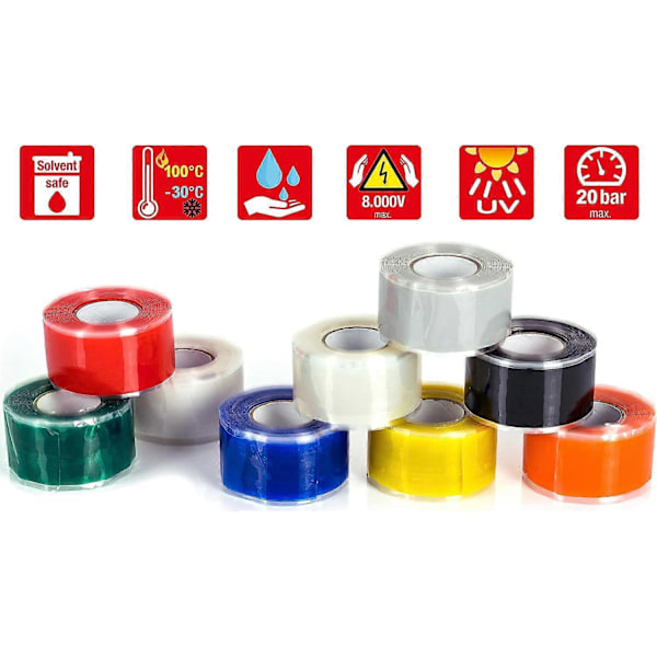 1x 3m selvsmeltende (selvamalgamerende) silikone tape, isoleringstape og forseglingstape (vand, luft), 25mm bred, sort