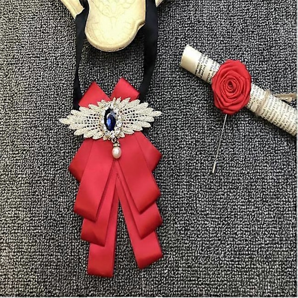 Sløyfe med bånd for menn og kvinner, mote rhinestone-bånd, ensfarget brosjesløyfe for bryllupsfester