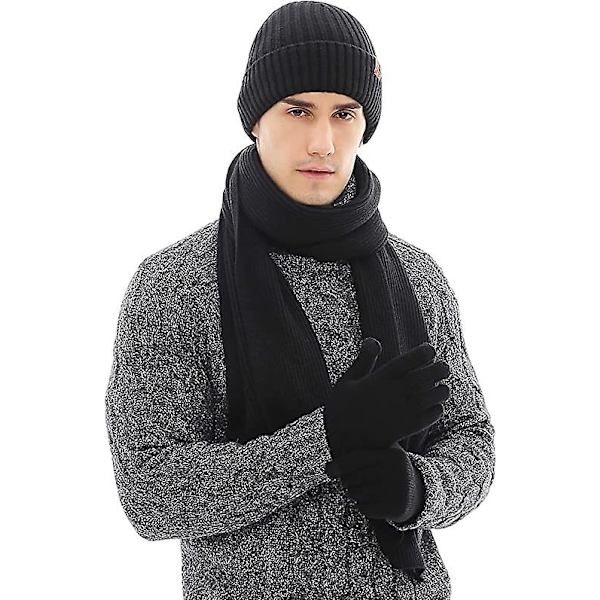 Beanie Hat Scarf Handskar Set 3 delar, Elastisk stickad mössa Halsvärmare Touch Screen Handskar