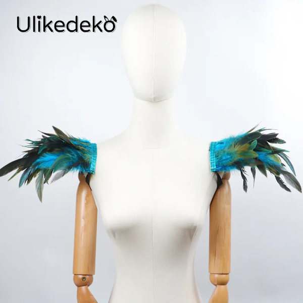 Gotisk fjädersjal rycker på axlarna Bolero fjäder axelomslag Cape Bröllopsfest Halloween Cosplay Rave Carnival Lyx fjädervingar lake blue