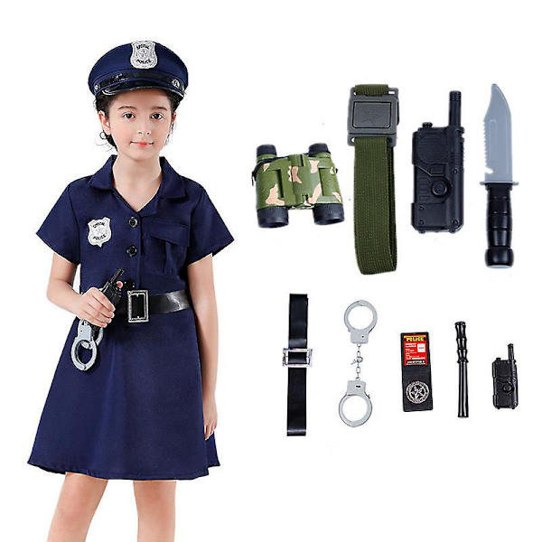 Polisdräkt för barn Klä upp set med handbojor Badge Leksaker Lämpliga för 3-8 år gamla pojkar och flickor Presenter 3