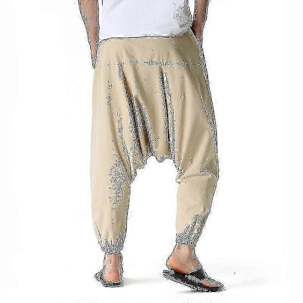 Herr Hippie Haremsbyxor Baggy Linne Boho Yoga Casual Drop Crotch Byxor A-linje