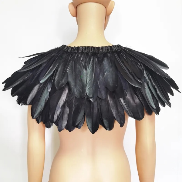 Gotisk fjädersjal Axeltillbehör Fjädermodevinge Halloween Cosplay Custume Karnevalsklänning Maskeradkläder Dekor black One Size