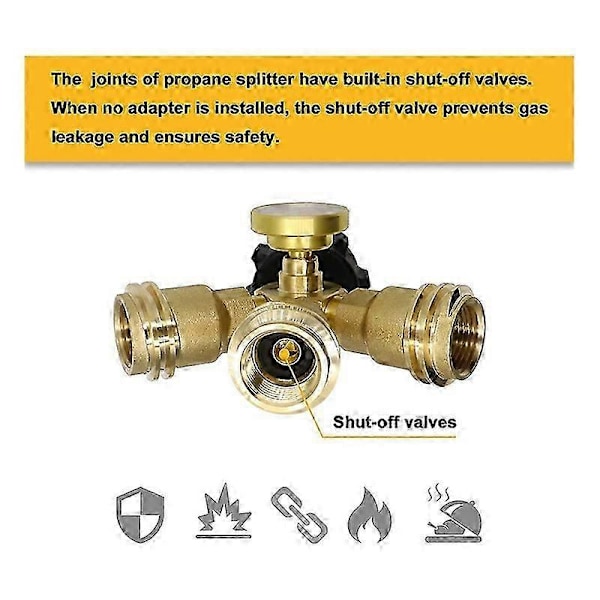 3-vägs Propansplitter med Mätare och Avstängningsventil, 3 Y Propangas Splitter, Propan LP Tank Tee Mätaradapter