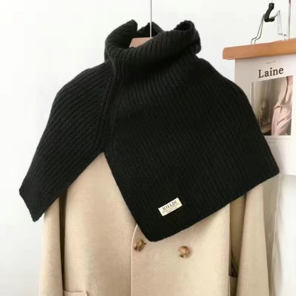 Höst och vinter enfärgad hög krage slits cape dam pullover sjal med dekorativ pullover halsskydd varm halsduk black