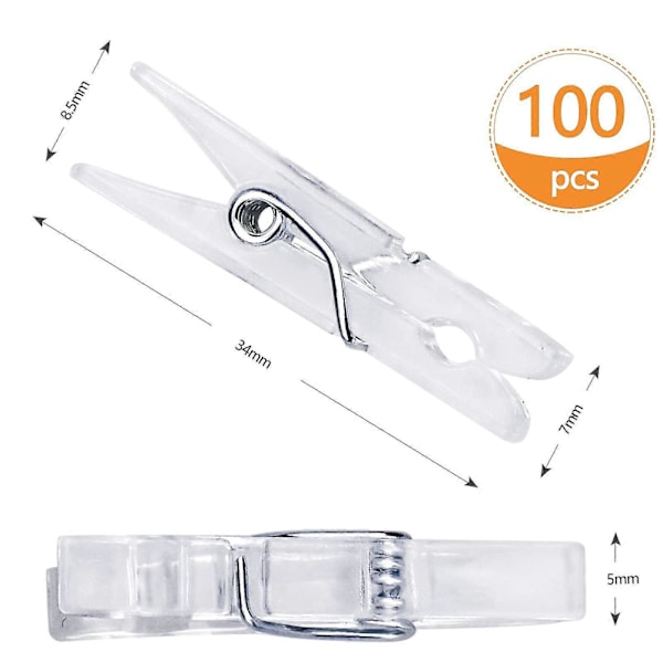 100 st Mini Genomskinliga Klädnypor 34mm Små Fotoklämmor Transparenta Plastklädnypor för Upphängning av Foton Kort Papper Konst & Hantverk Bild Scrapbooking Bröllop