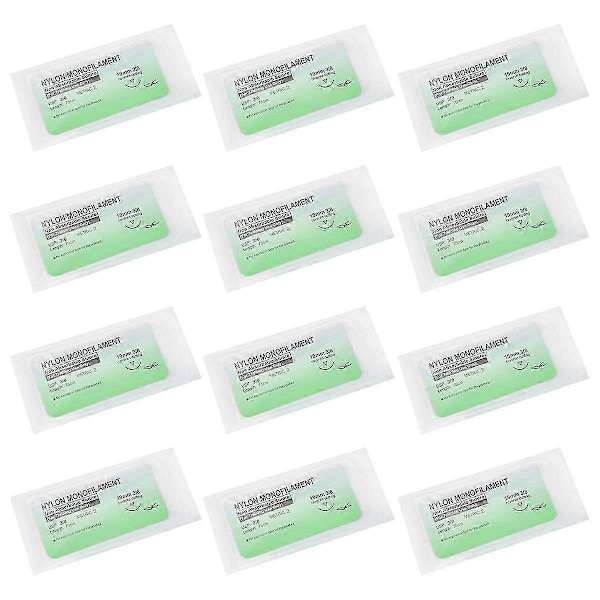 12 st/set Nål Suture Nylon Monofilament Tråd 3/0
