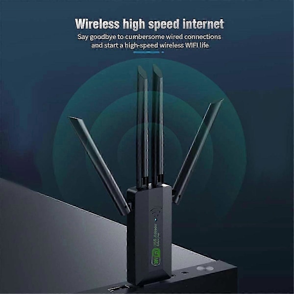 1200Mbps Dual Band USB Wifi Adapter 2.4GHz 5GHz WiFi med 4 Antenner PC Mini Dator 600Mbps Nätverk