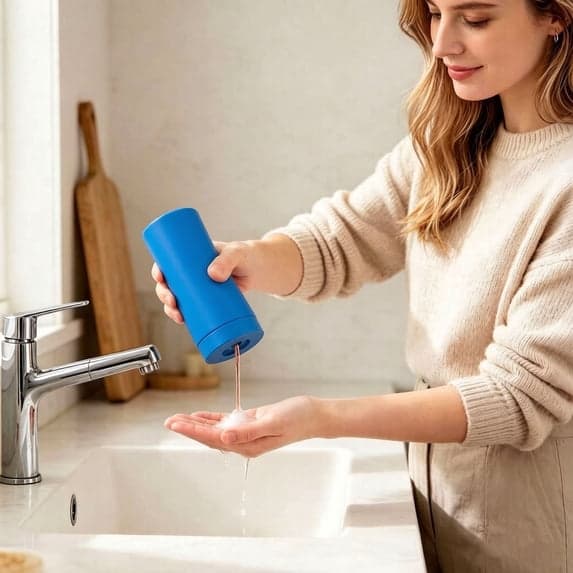 1-pak køkkensæbedispenser/opvaskemiddeldispenser med klemmefunktion Light Blue