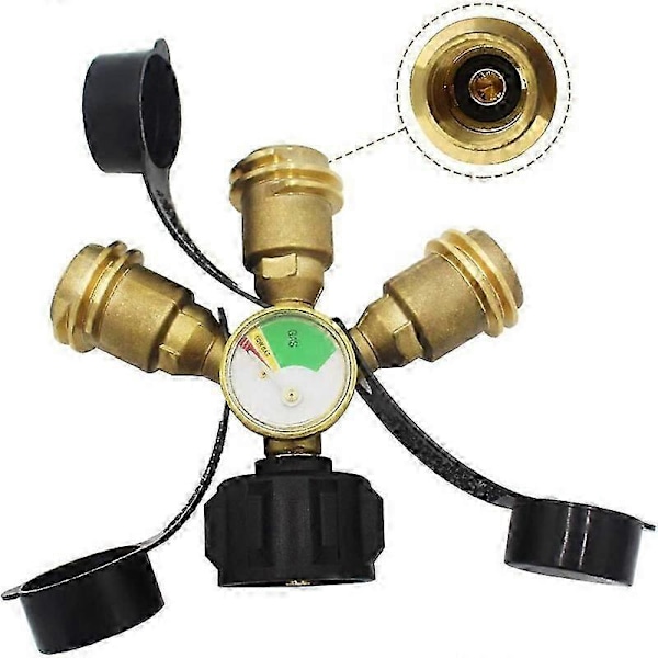 3-vägs Propansplitter med Mätare och Avstängningsventil, 3 Y Propangas Splitter, Propan LP Tank Tee Mätaradapter
