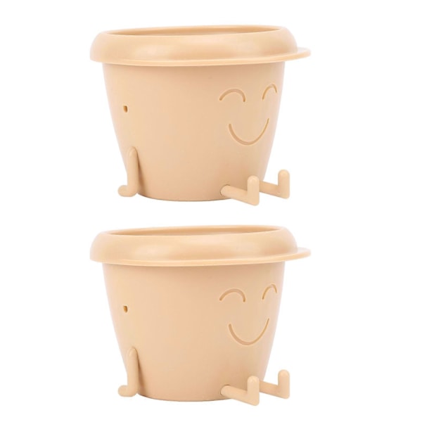 Lige Ben Lille Sukkulent Ansigt Blomsterpotte med Dræn Sød Sjov Plastik Plantekasse til Indendørs Planter Kaktus Beige
