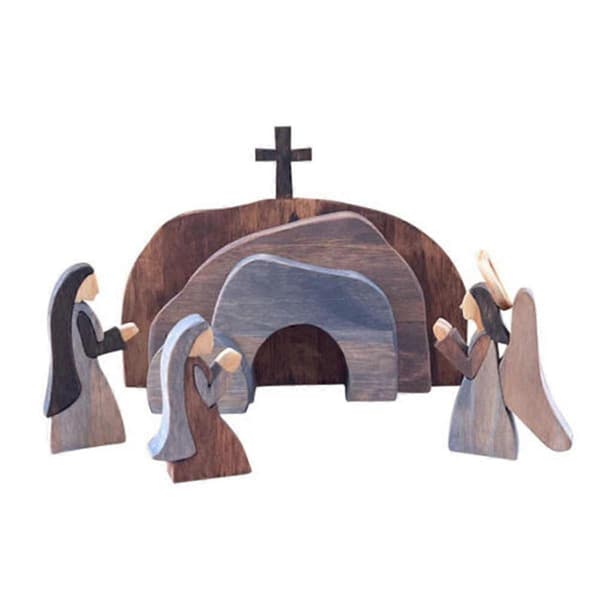 Jesus Statue Dekorasjon Tre Julekrybbe Statue Sett Påskehåndverk