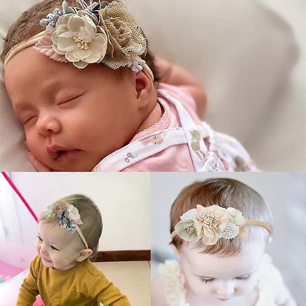 Baby Flicka Blomma Nylon Hårband - Elastiskt Hårband Handgjord Rosett