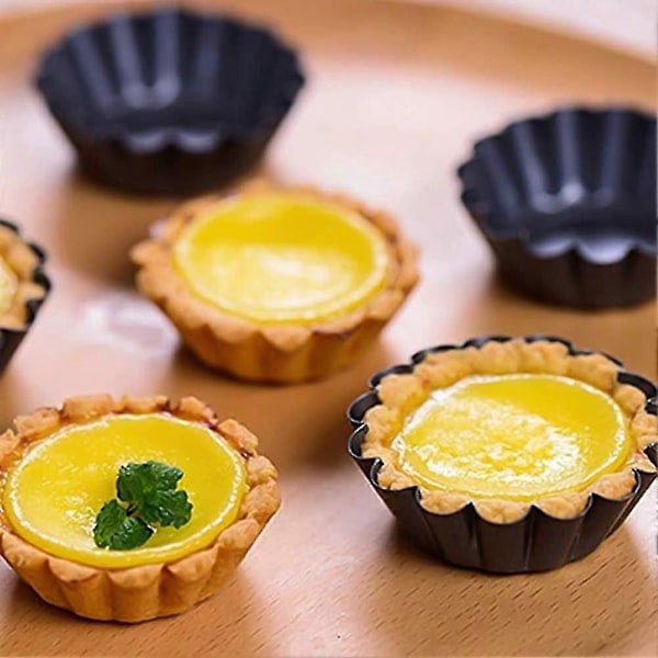 12-delt Egg Tart Form 7.5cm Mini Kakeform Karbonstål Pannekakeform (Svart)
