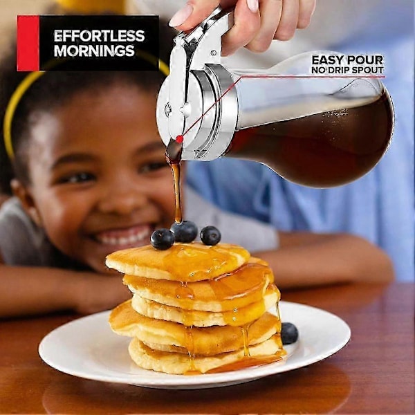 414 ml Glas Sirapsbehållare, Droppfri Glas Sirapsflaska kompatibel med Lönnsirap, Honungsbehållare, Pannkaksmix eller Socker