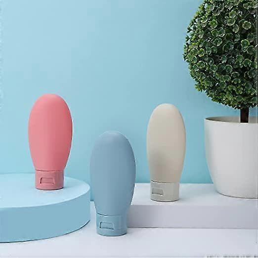 3 st Reseflaskor Set, 60ML Reseflaskor & Behållare, Små Mini Tomma Plast Klämflaskor med Förvaringsväska (Rosa, blå, vit)