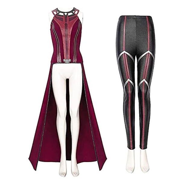 P-jsmen Kvinnlig Wanda Maximoff Cosplay Kostym Scarlet Witch Huvudbonad Kappa Och Byxor Full Set Outfit Halloween Tillbehör Rekvisita M Wanda