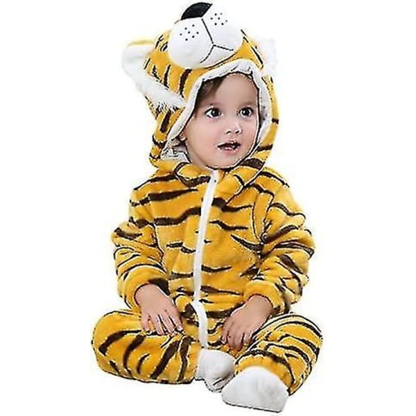 Unisex baby Vinter Höst Flanell Huva Romper Cosplay Jumpsuit Hög kvalitet Tiger 2 5 Months