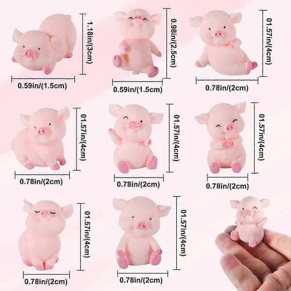 16 Små Griser Lykkeamulett Mini Figur, Kakepynt, Dyr Samleleker for Eventyrhage Dukkehus