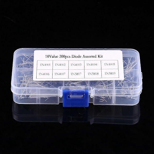 200 stk. 10 Værdier Ensretterdiode Sortiment Elektronisk Kit 1N4001~1N4007 1N5817~1N5819 Med Æske