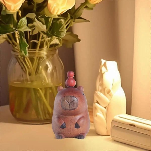 Trä Djur Statyer Miniatyr Trä Capybara Figurin Ornament Handgjord Snidad Hem Konst Staty för