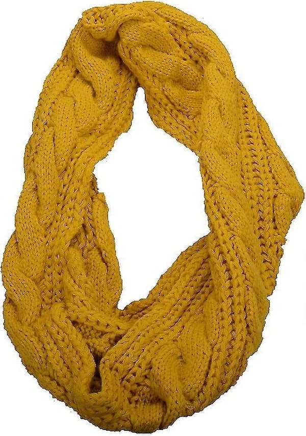 Dam Tjock Ribbstickad Vinter Infinity Cirkel Loop Halsduk Premium Twist Mustard