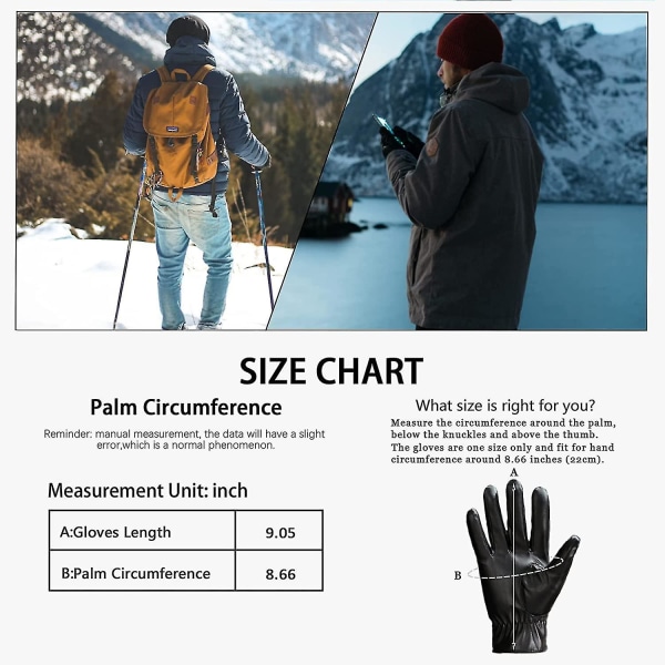 Winter Pu Leather Touchscreen Handskar - Klassiska Herrar Svart Varm Körning Cykling S-l M