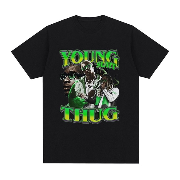 Rapper Young Thug Grafisk T-shirt Herr Kvinnor Mode Hip Hop Vintage T-shirt Q04252 Black XXL