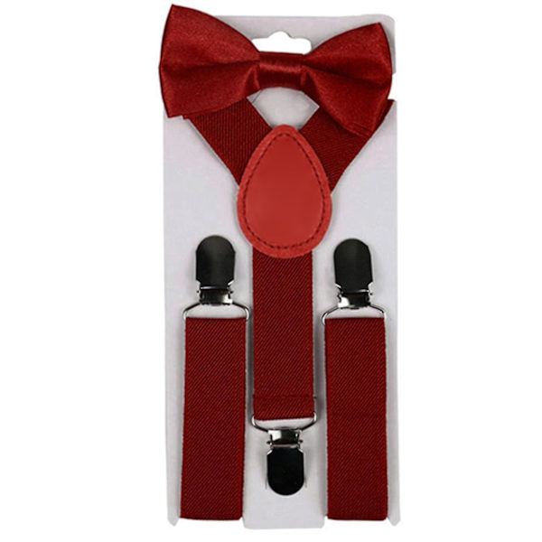 2st/ Set Enfärgad Kids Clip Y Elastisk hängslen fluga Wine Red