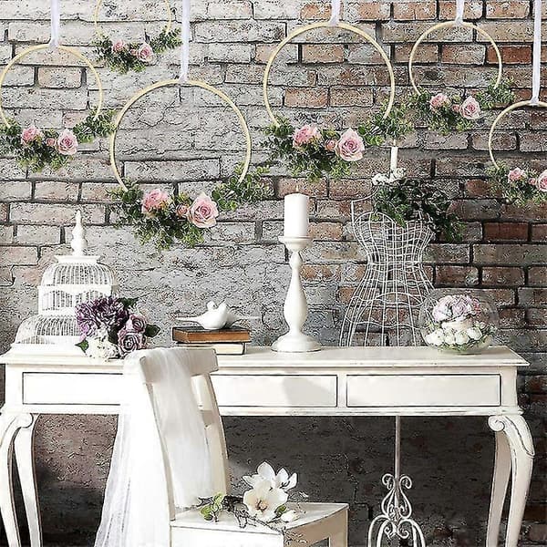 12 Delar Trä Bambu Blomsterbåge Set Makramé Hantverksbågar Ringar För DIY Kransdekor, Drömfångare