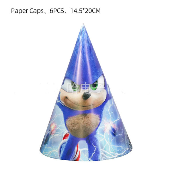 Ny tecknad Sonic Festtillbehör Pojkar Födelsedagsfest Engångsserviser Set Papperstallrik Kopp Servetter Baby Shower Dekorationer 6pcs Hat