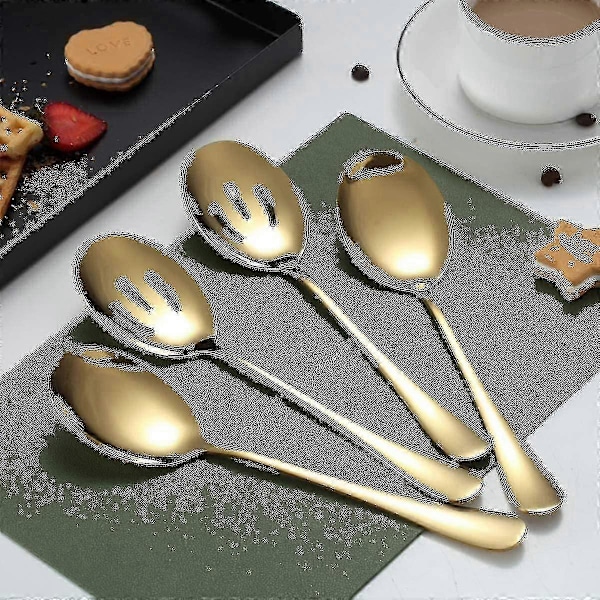 Guld Serveringsskeer 4 stk., Inkluderer 2 Serveringsskeer 2 Hulskeer