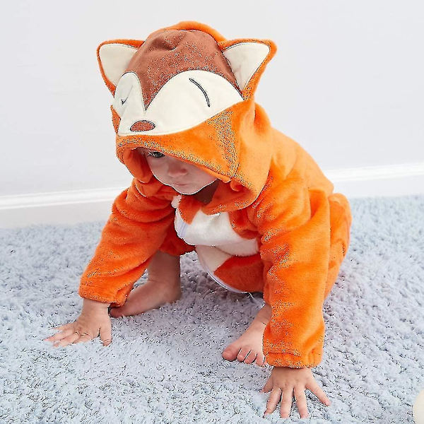 Unisex baby Vinter Höst Flanell Huva Romper Cosplay Jumpsuit Hög kvalitet Fox 2 5 Months