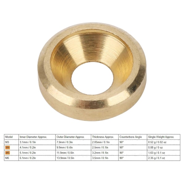 50 stk. forsenket skrue skive CNC ren kobber flat hode pakning industrielle forsyninger M4