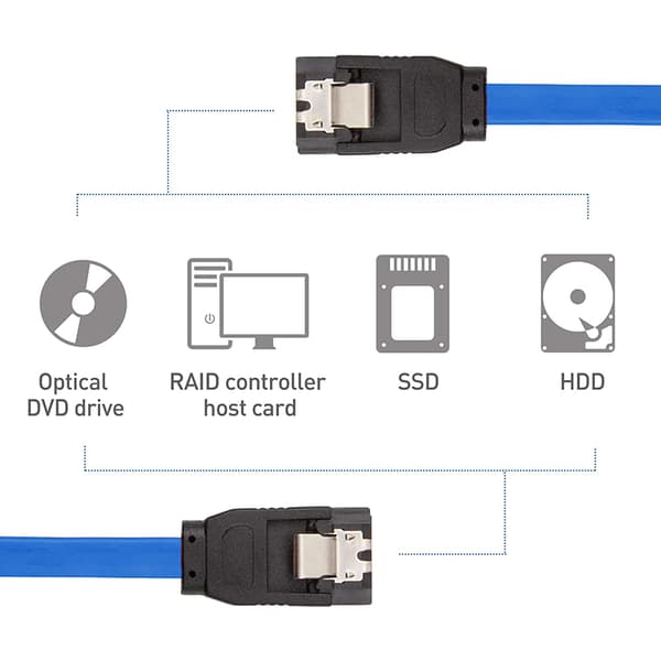 III Kabel, 1 stk. 6 Gbps Rett HDD SDD Datakabel med Lås 40 cm for SATA HDD SSD CD-driver CD-brenner