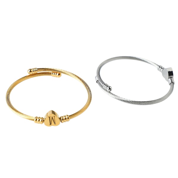 2 stk. Snoet Armbånd Knude Manchet Hjerteform M Bogstav Titanium Stål Snoet Armring