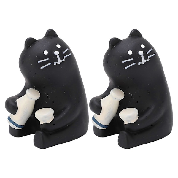 2 stk. Miniature Sort Kat Figur Resin Tegneserie Sød Kat Ornament Dyrefigurer til Miniature Landskabsdekoration
