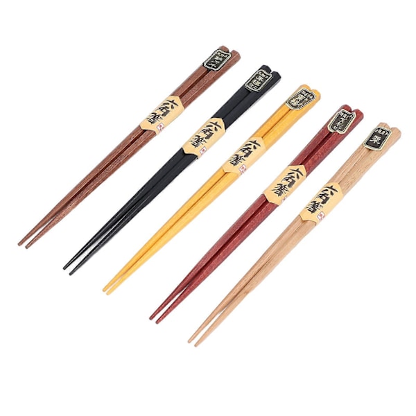 Chopsticks Set 5 Olika Färger Naturträ Halkfri Design Bekväma Ätpinnar Återanvändbara Hex Ätpinnar