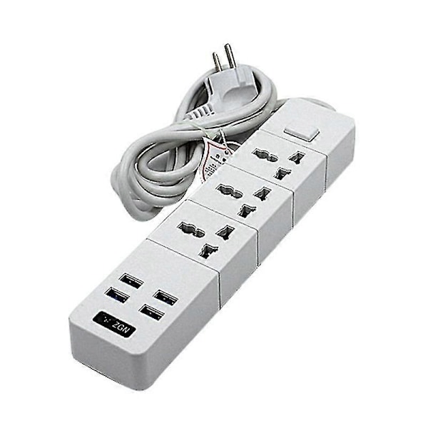 Stikdåse med overspændingsbeskyttelse med 4 USB og 3 stik 3000W 16A 2 meter forlængerledning kompatibel med Do-B14