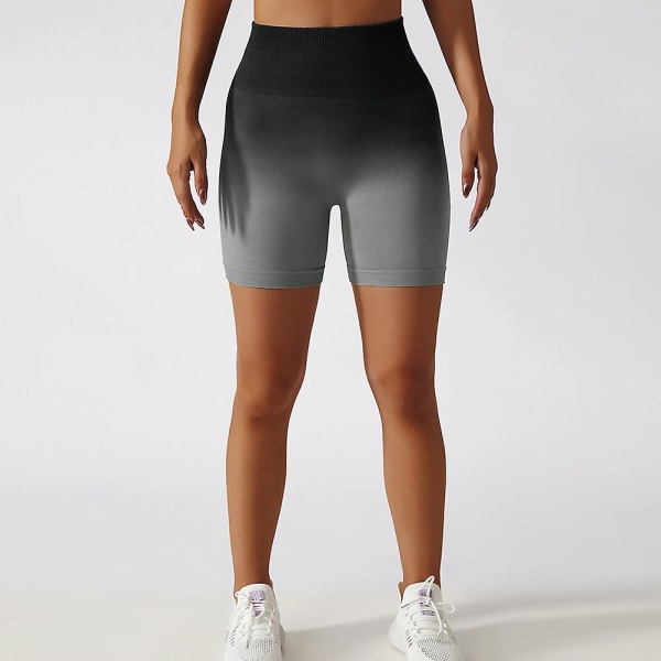 Gradient Seamless Gym Byxa Butt Lift Slim Fit Shorts Black and Gray S