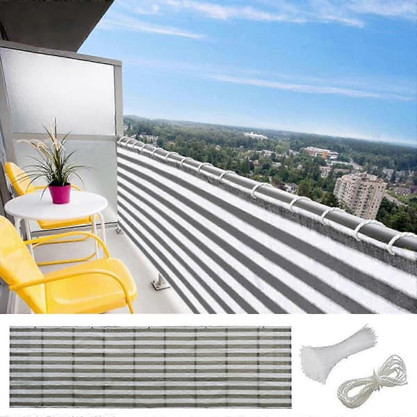 Terrassenett Solbeskyttelse Seil 5m Grå Hvit Stripe HDPE