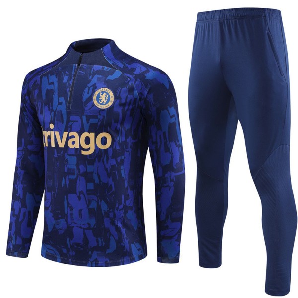 Ny jersey Chelsea kamouflage safirblå höst och vinter fotboll halvdrag träningsdräkt XL