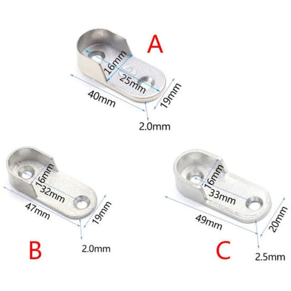 Sett med 4 ovale stangfester i legering – Matchende runde stangfester – Forsterkede metallstangfester