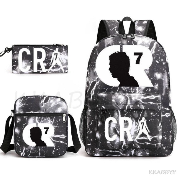 CR7 Skolväskor 3st Stor bokryggsäck för tonåringar Pojkar Flickor Resebärbar dator Mochila Escolars Black