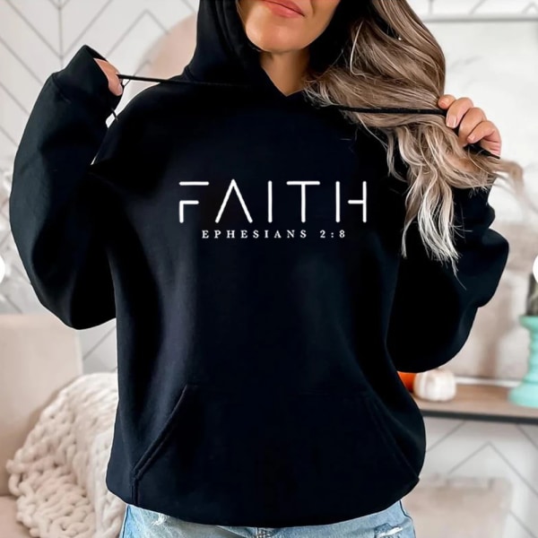 Faith Hoodie Ephesians Hooded Bible Vers Sweatshirt Kristna Kläder Kristna Dam Pullover Unisex Trendig Hoodie Black XL