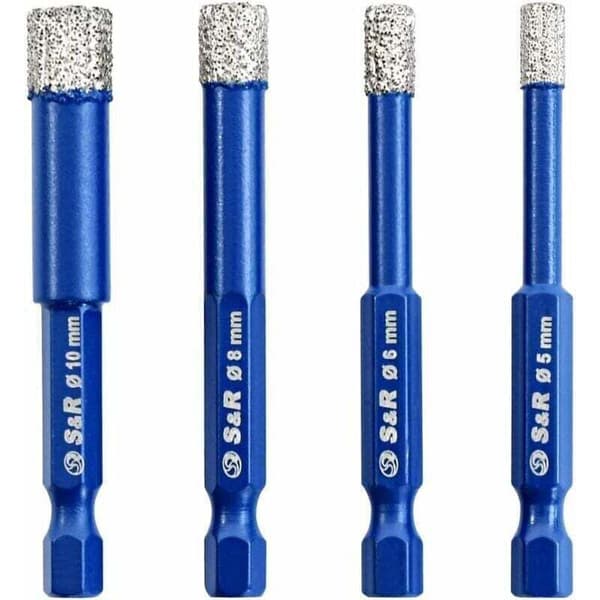 Diamantborebits til keramiske fliser, porcelænsstentøj, fliser, glas, sten. Sæt med 4 professionelle diamantborebits