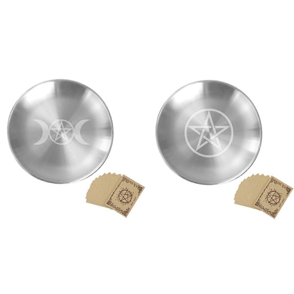 Pentagrammi- ja Kuukuvioinen Koristeellinen Metallinen Säilytystarjotin Sopii Tarot-koruille ja Rituaalikoristeille