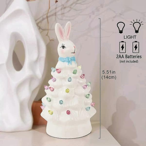 Keramisk Påskehare Trefigur med LED-lys, Samleobjekt Juledekorasjon
