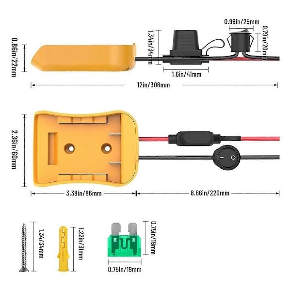 2 pakker Power Wheels-adapter til 20V, Power Wheels-batterikonverteringssæt med sikring, kontakt og ledningsterminaler